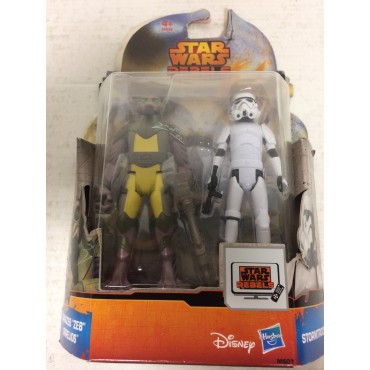 STAR WARS 3.75" - 9 cm ACTION FIGURE damaged / opened box GARAZEB " ZEB " ORRELIOS / STORMTROOPER double pack Hasbro A8656 MS 01