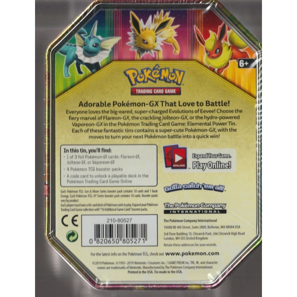 Pokemon Card Elemental Powers 2024 Tins Set of 3 Jolteon GX, Vaporeon GX, Flareon GX